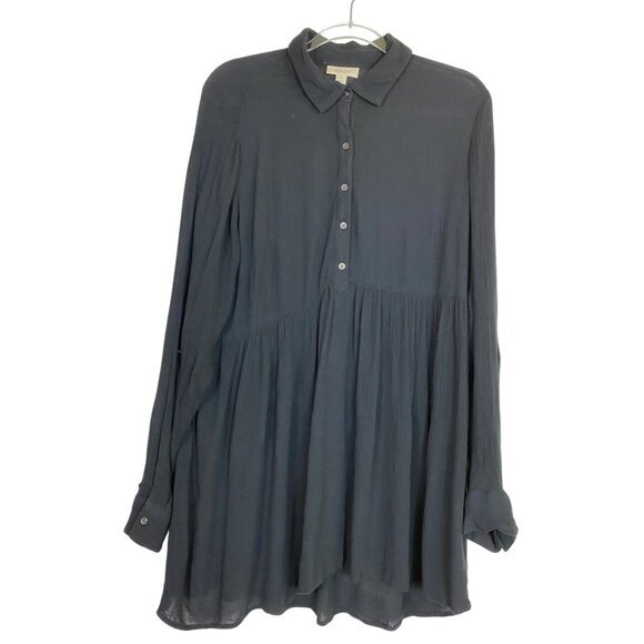 Style & Co Black Long-Sleeve Button Up Tunic Top Medium Boho Western Prairie Y2K - Picture 7 of 7